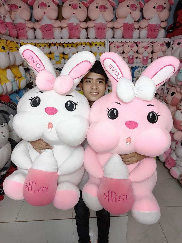 Gấu Bông Thỏ Ôm Bình Sữa Cao Cấp - Thú Nhồi Bông - Thú Bông