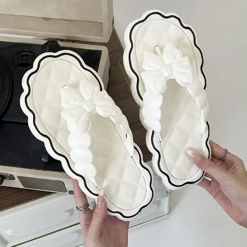 Summer lace slippers, flip flops, fairy style, sweet and elegant, wearing bow shaped flip flops on the beach, cool slippers Walking Shoes Footwear Women Girl Shoes Comfort Sandal Decor Weight