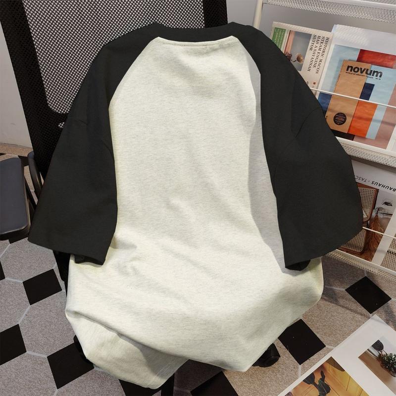 Product Introduction of American Retro T-shirt Women's 2024 Summer High Street Cat Printing Stitching Contrast Color Short Sleeve Design Loose Top 12