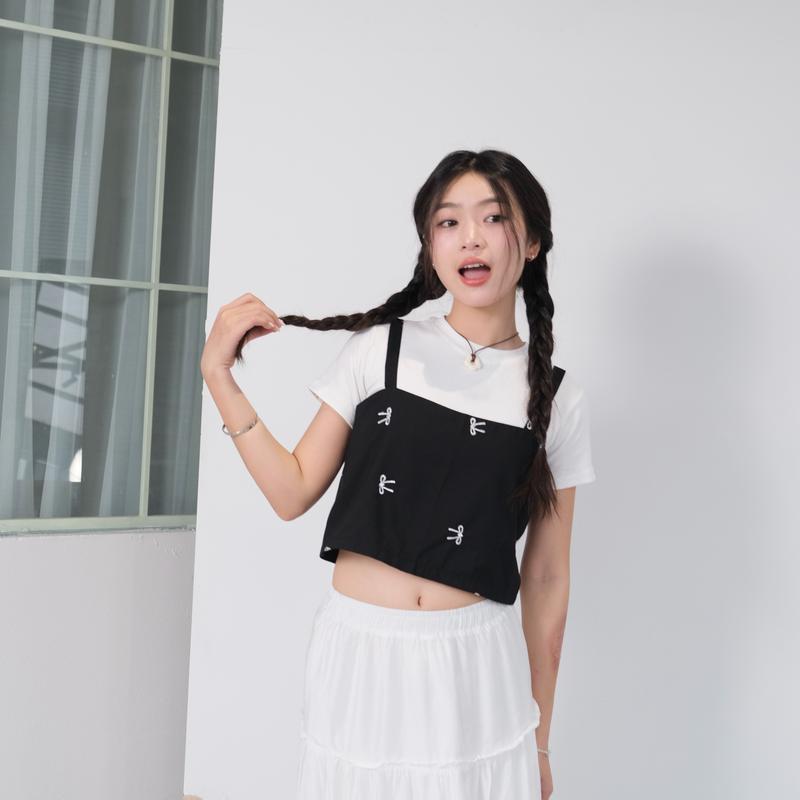 LOLLIE STUDIO - Áo hai dây nữ thêu nơ Ribbon Top TKA380 croptop chất liệu cao cấp thiết kế đáng yêu 3