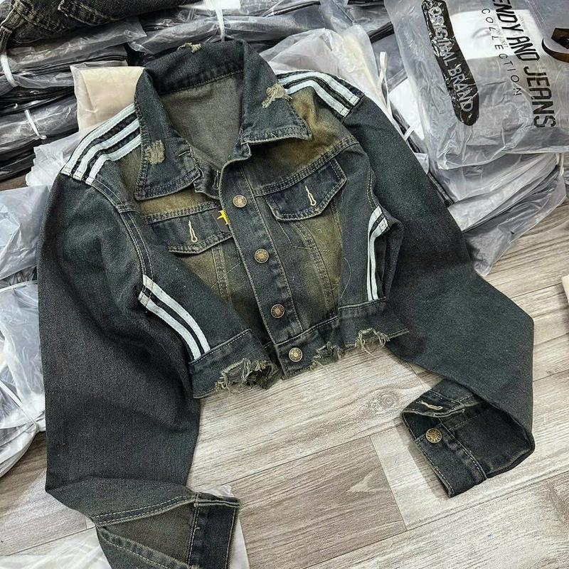 ÁO KHOÁC JEAN VIỀN SỌC,FROM NGẮN