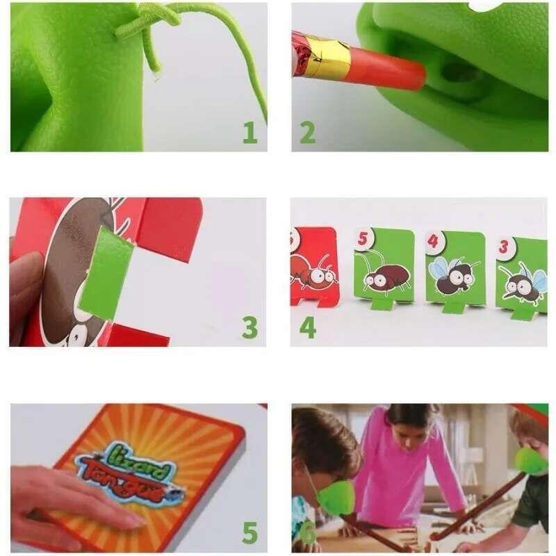 Product Introduction of 1 Set Chameleon Lizard Mask Wagging Tongue Lick Cards Board Games for Children Kids Birthay Party Favors Funny Desktop Game Toys 6