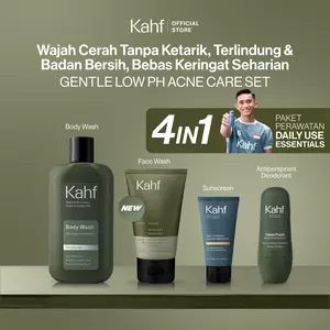 [GET SPECIAL BOX FOR GIFT] KAHF PAKET PERAWATAN DAILY USE ESSENTIALS BUNDLE 4IN1 PERSONAL CARE SET - Face Wash, Sunscreen Moisturizer, Body Wash, Deodorant - Wajah Cerah Tanpa Ketarik & Badan Wangi + Bersih Seharian