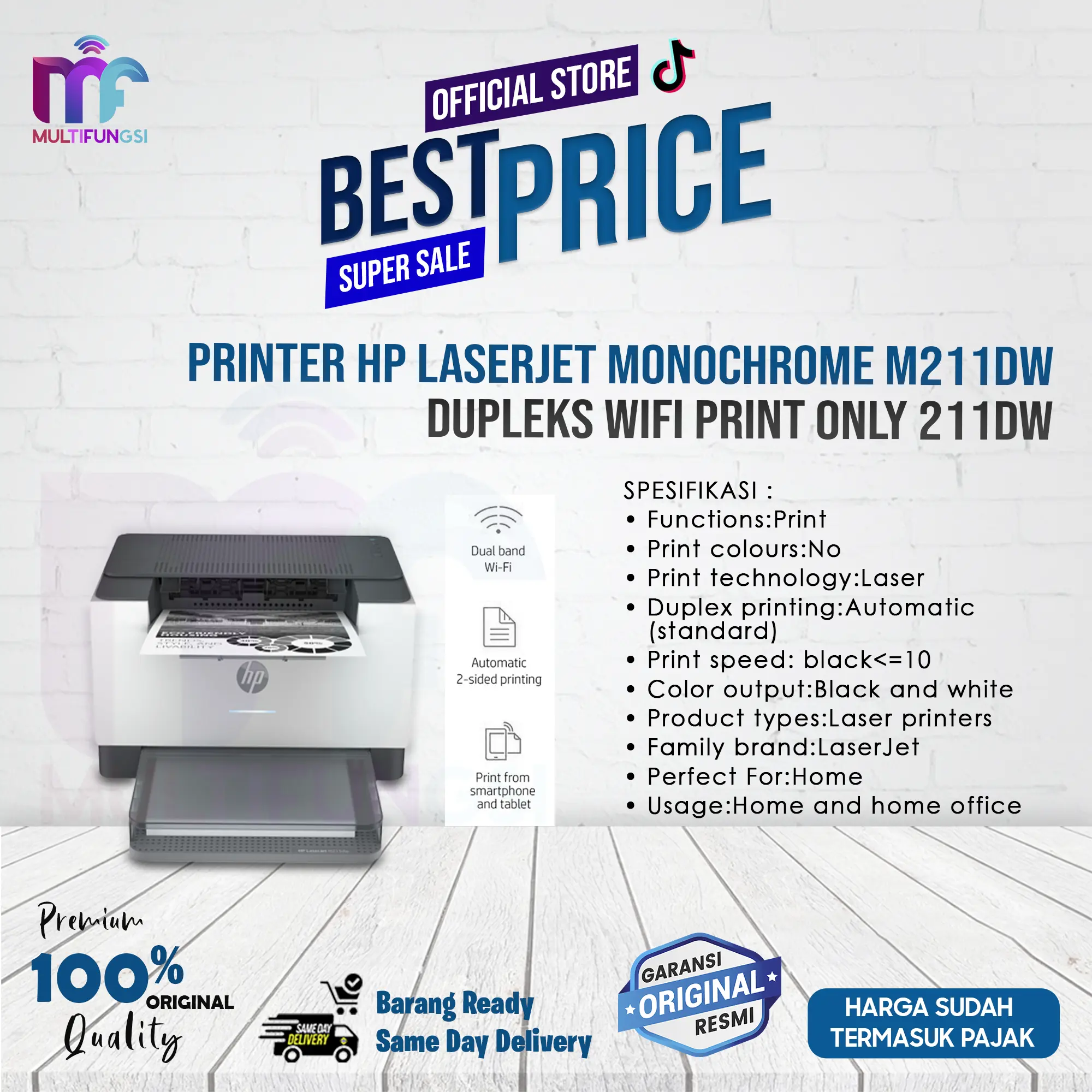 Printer HP Laserjet Monochrome M211dw Duplex WiFi Print Only 211dw Black White