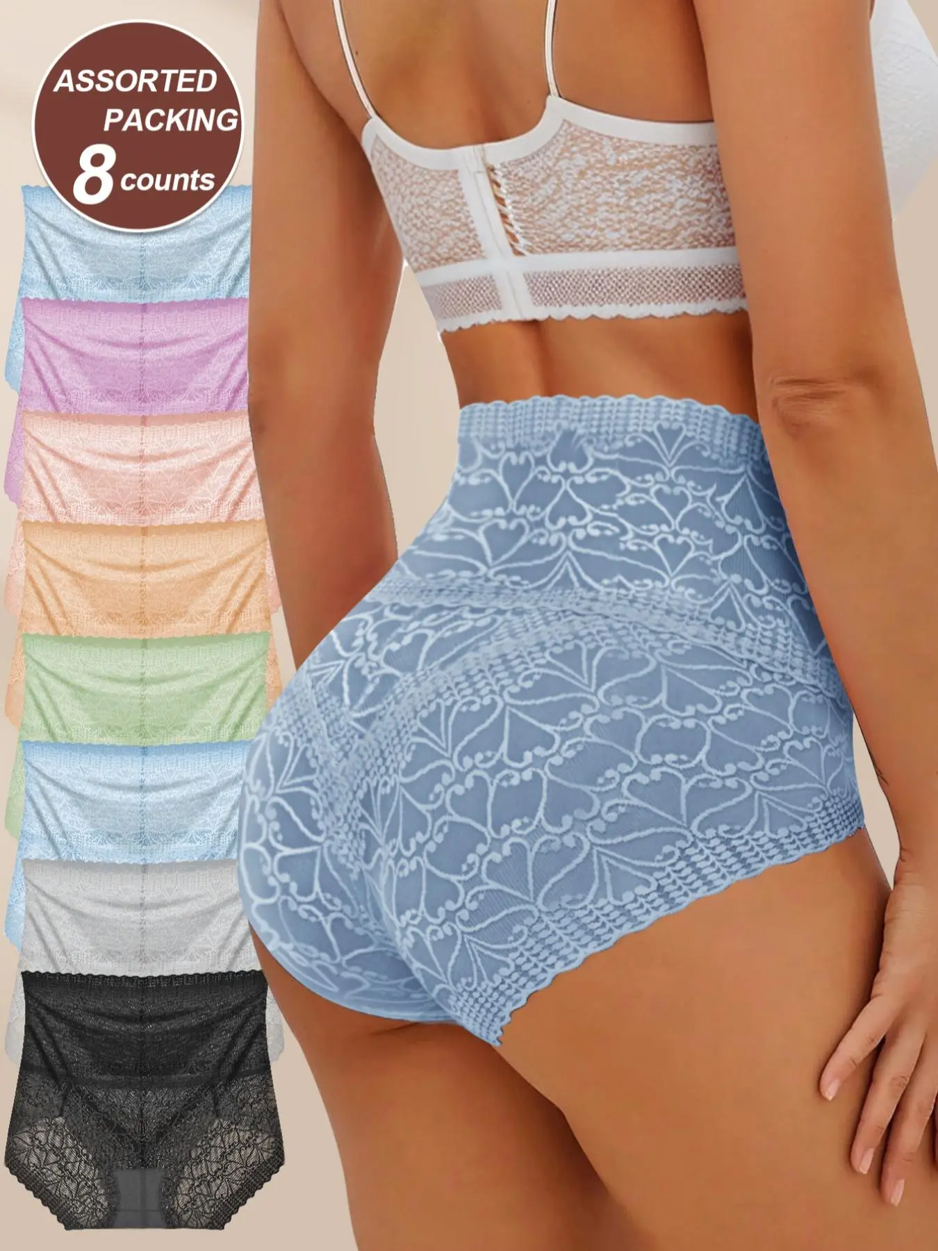 Women's Heart Print Lace High Waist Panty, Breathable Comfortable Seamless Knicker for Daily Wear, Women's Underwear for All Seasons