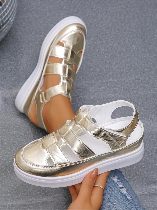 Women's Fashionable Hollow Out Design Velcro Wedges Sandals, Solid Color Platform Sandals, Casual Vacation Beach Sandals, Fashion All-match Summer Sandals for Daily Wear 2
