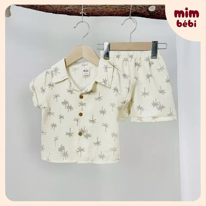 Set bộ linen cây dừa VNTK thoáng mát dành cho bé từ 9.5-21kg (có thể lên size)