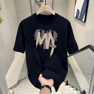 ผ้าฝ้ายคอกลมแขนสั้นเสื ้อยืดผู้ชายเทรนด์ภาษาอ ังกฤษพิมพ์ฤดูร้อนด้านบ หลวมพร้อมเสื้อยืดขนาด