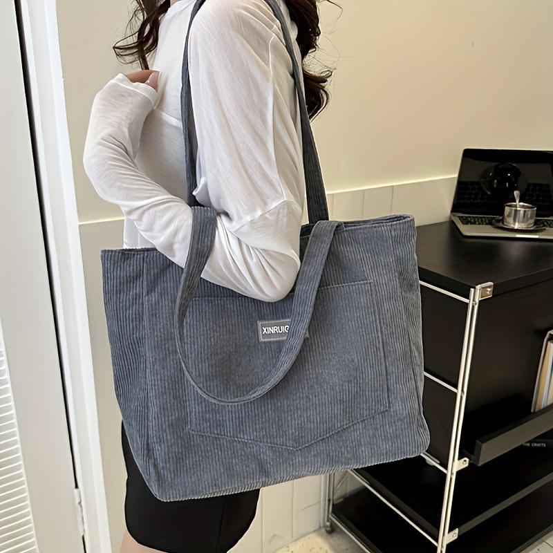 Product Introduction of Streamlined Charms 1pc Women's Corduroy Shoulder Tote Bag - Solid Color, Spacious & Artsy Casual Design. Buckle Closure, Polyester Lined, Perfect For Travel & A Thoughtful Gift 8