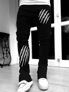 Men's Regular Fit Claw Print Denim Pants, Street Fashion Casual Retro Pants for Daily Wear, Mens Bottoms for All Seasons, Cotton