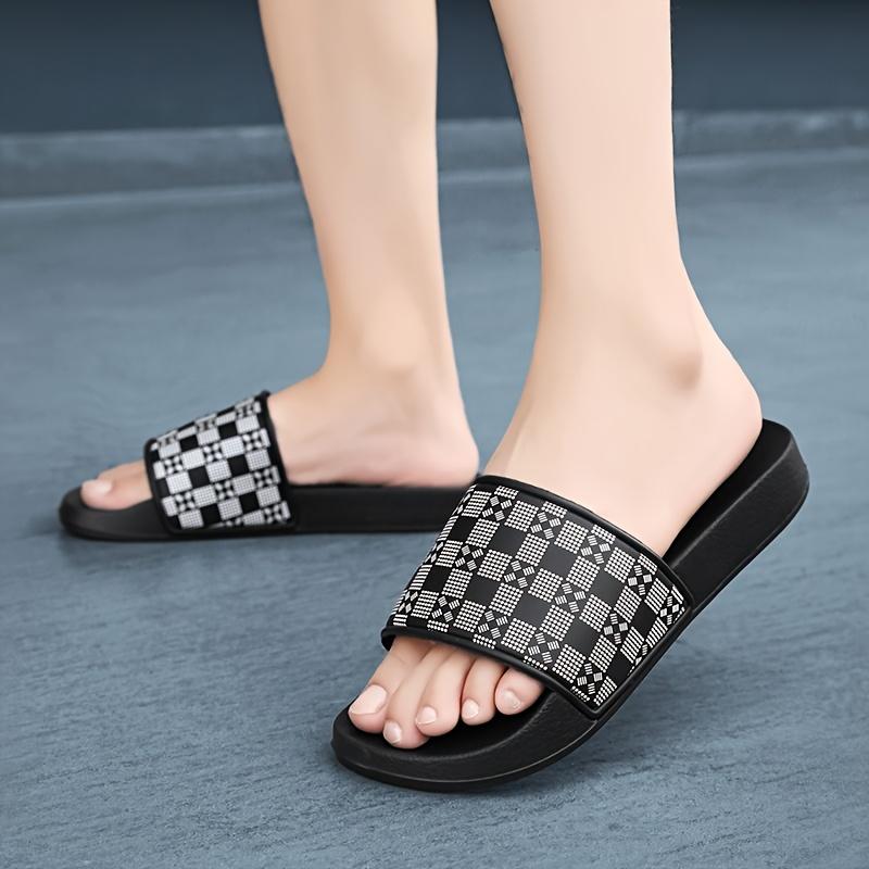 Unisex Quick-Dry Slippers - Anti-Slip, Soft Sole Summer Sandals, Geometric Plaid Design, Breathable Fabric Lining, EVA Sole, Slip-On for Indoor/Outdoor, Beach & Shower Use 6