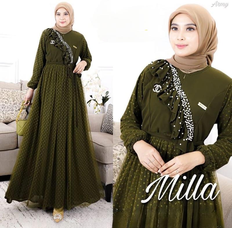 Dress Kondangan Lebaran 2023 Fashionable Kekinian Modern Ceruty Babydoll Mix Tille Dott 2