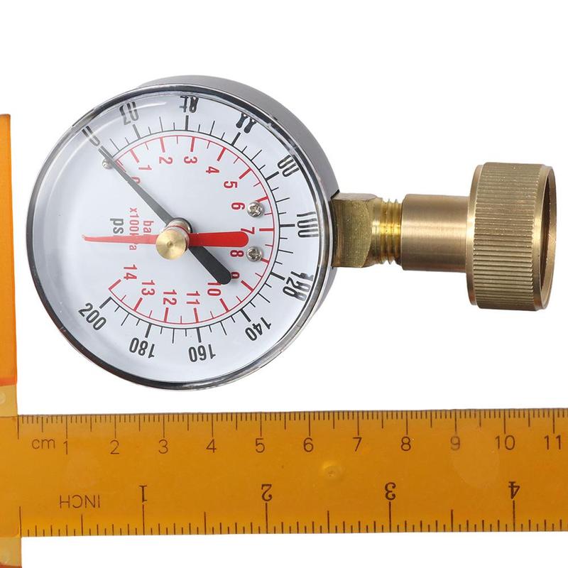 Stainless Steel Case 0-200 Psi Water Pressure Test Gauge 2.5" Dial Size 3/4" Female Thread Digital Display Manometer Dual Scale Dial Gauge House Tube 7