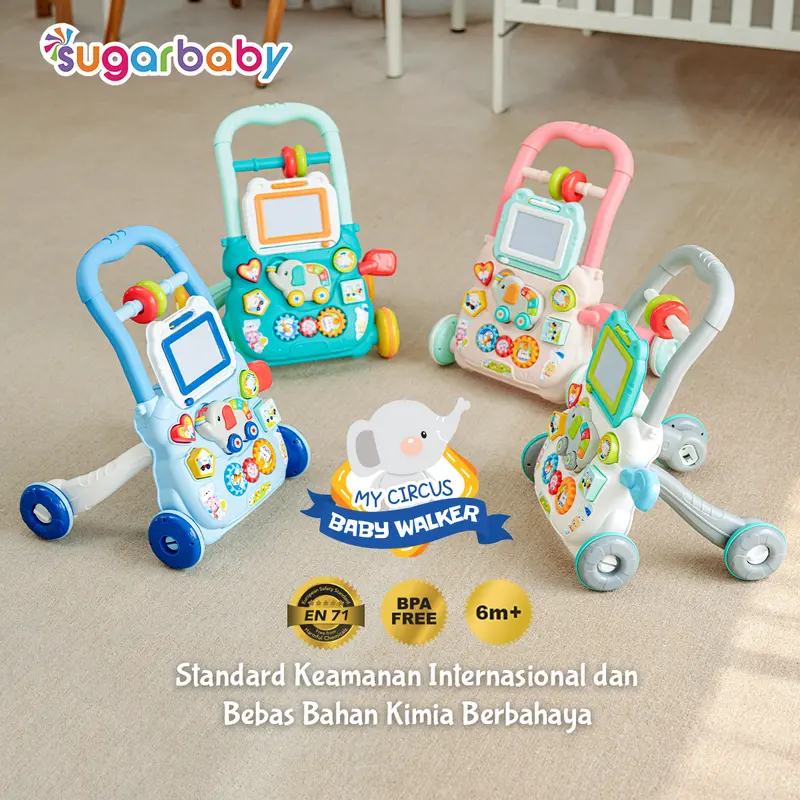 Sugar Baby My Circus Push Walker (Baby Walker)/ Mainan Dorong Bayi Green Pink 4
