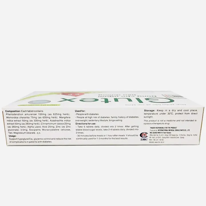 Glutex hỗ trợ hạ nhanh và ổn định đường huyết lâu dài hộp 30 viên công ty Á ÂU 4