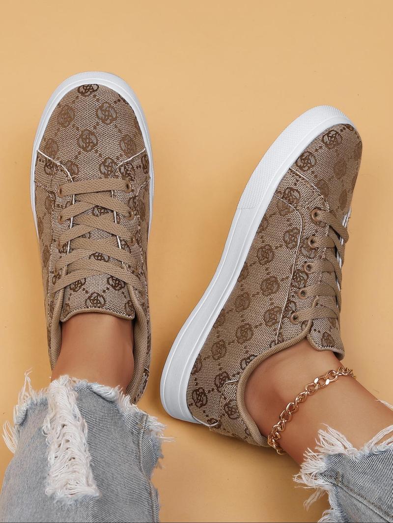 Product Introduction of Women's Fashionable All Over Floral Print Lace Up Low Top Sneakers, Casual Comfortable Sports Shoes for Daily Wear, Female All-match Round Toe Shoes for Daily Wear 12