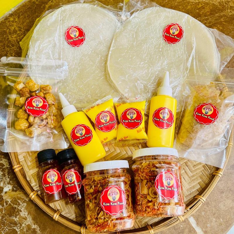 Combo SUM VẦY Bánh Tráng Phơi Sương KemKem Food +Muối Tép Hành Phi + Bơ +Tốp Mỡ +Sốt Tắc +Ớt Rim Chua Cay