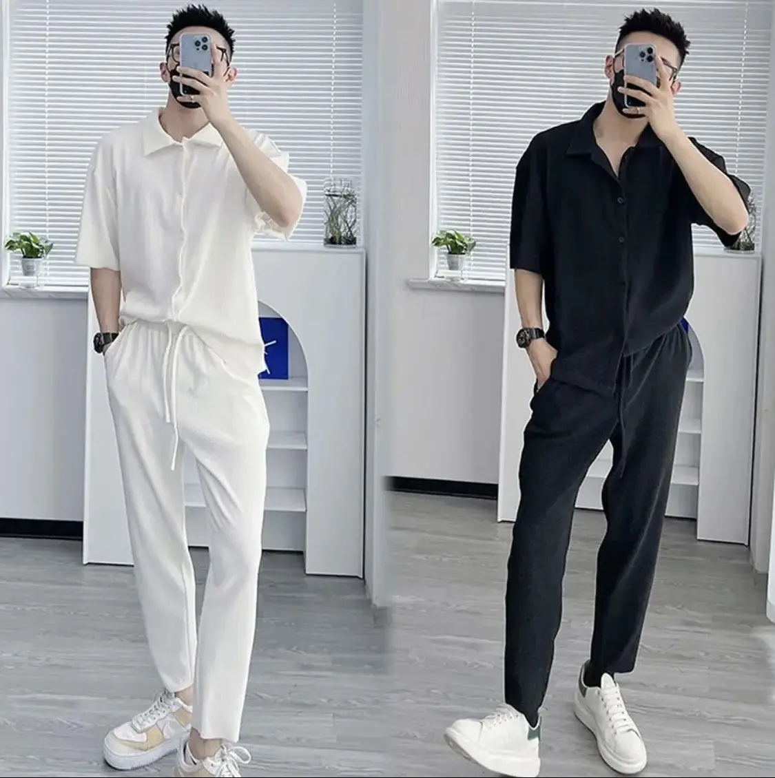 Bộ  Sơ Mi Nam Chất Liệu Thun Tăm Cotton Co Giãn 4 Chiều Thoáng Mát