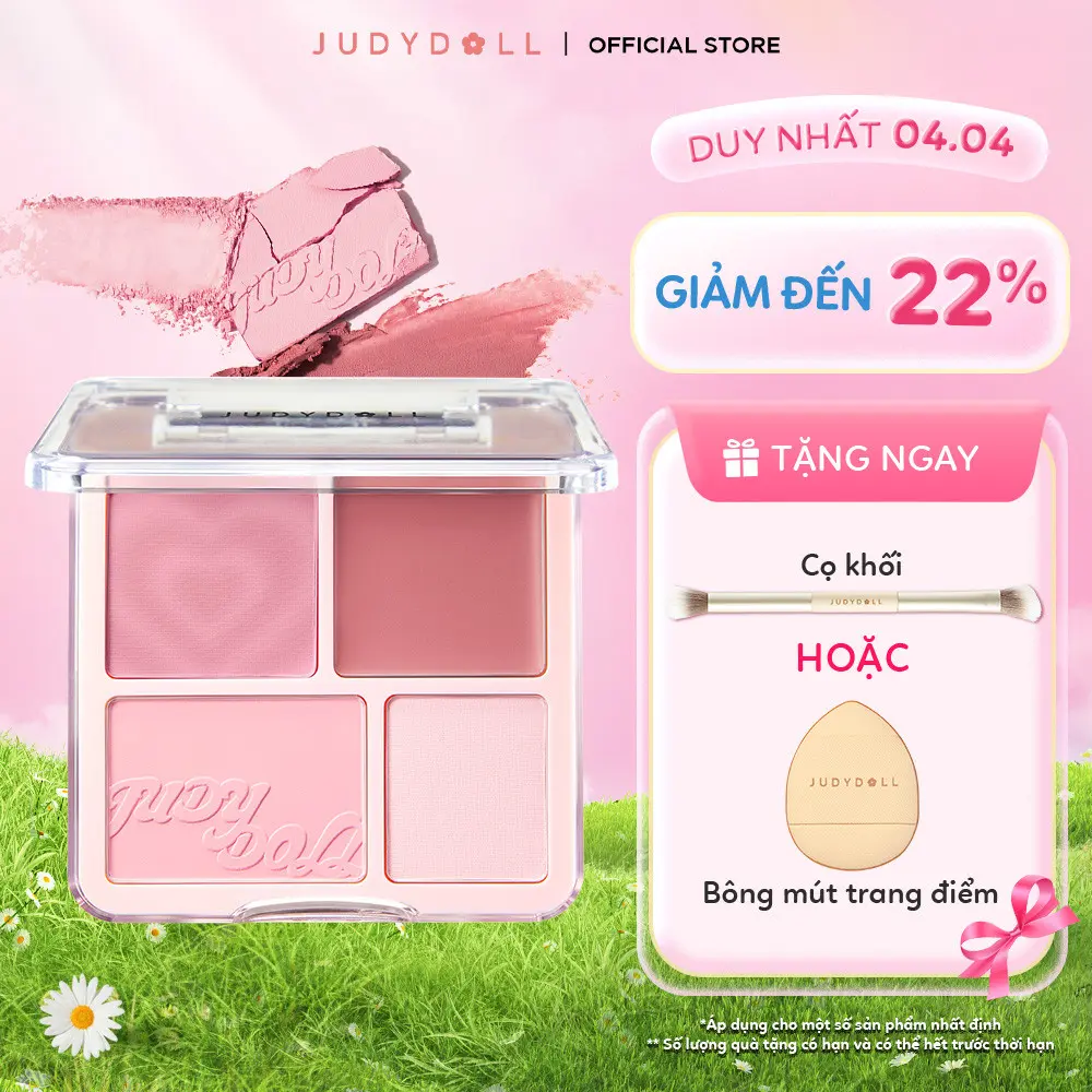 [NEW] JUDYDOLLL Bảng Phấn Má hồng & Bắt sáng 4 ô 2-Trong-1 Blush & Highlight Palette 9g