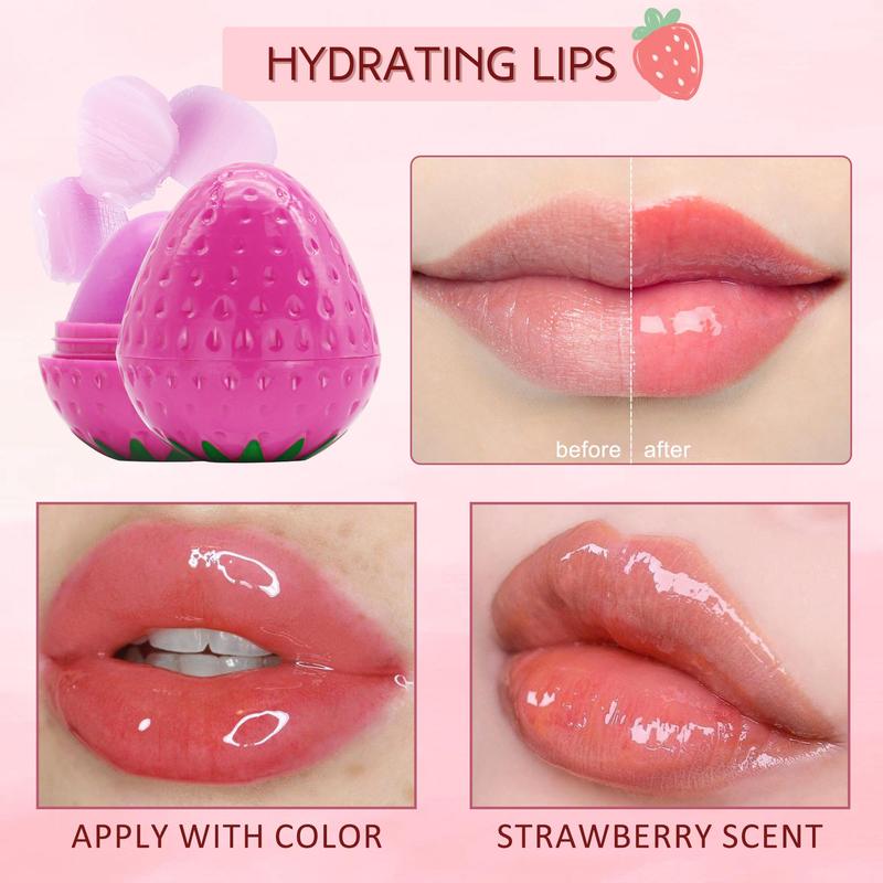 Strawberry Shaped Moisturizer Lip Balm, 1/5 Counts Comfort Long-lasting Hydrating Tinted Lip Stick, Moisturizing Lip Skincare Product, Christmas, Christmas Gift 2
