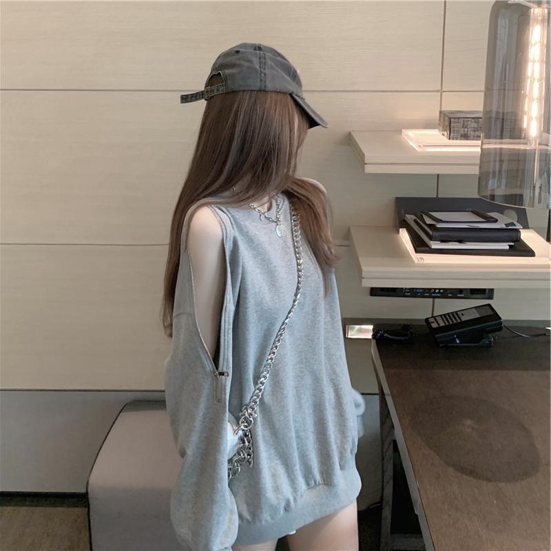 Product Introduction of Áo Dáng Rộng Trễ Vai, Phong Cách Lười Biếng, Áo Dài Tay, Cổ Thuyền Có Khóa Kéo, Áo Nỉ Áo Chui Đầu, Dành Cho Nữ, Hàng Mới Về Đầu Mùa Thu, Phong Cách Gợi Cảm, Áo Phông, 20242024 4