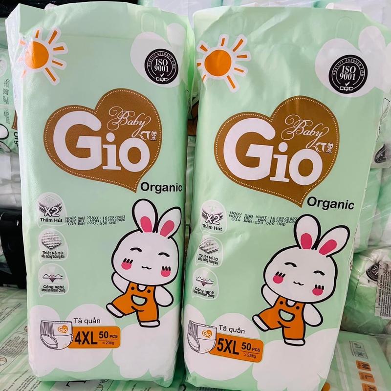 Bỉm quần 100 miếng BabyGio Organic cho bé từ 5-23kg, Tả em bé đủ size M tới 3XL gio 100
