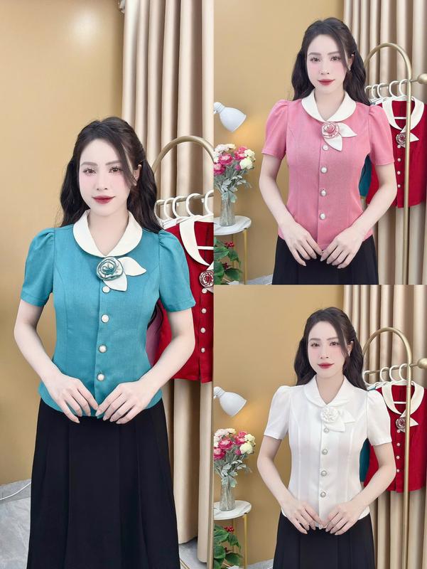 Áo sơ mi PEPLUM mã A32 Hoa Cuộn xinh xỉu tiểu thư Nữ Top Women