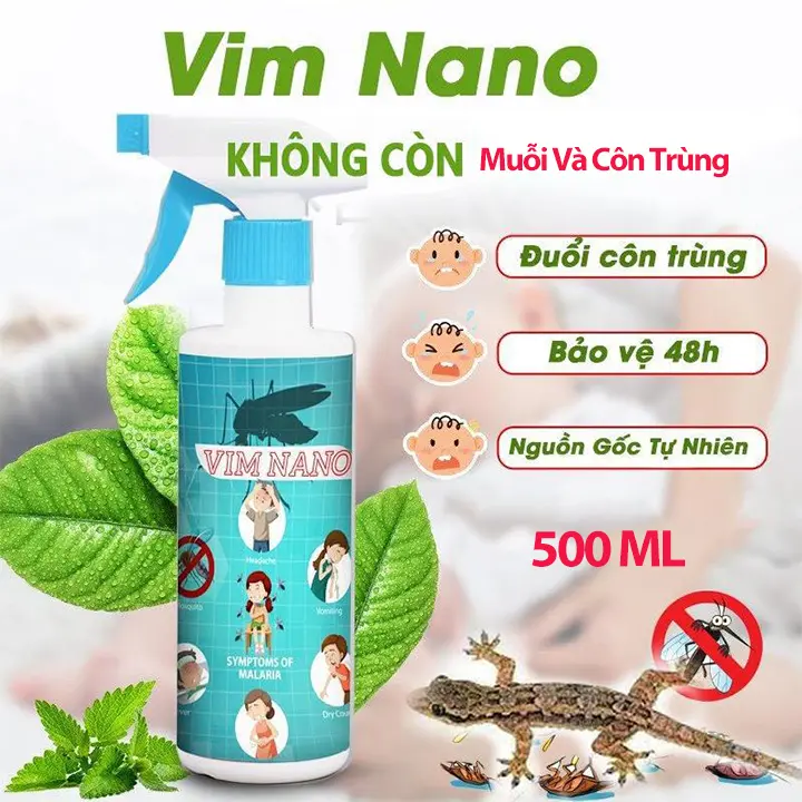Chai Xịt Đuổi Muỗi Côn Trùng Vim Nano 500ml, Mùi Hương Dễ Chịu Xuất Xứ Thảo Mộc, Xua Đuổi Muỗi, Gián, Côn Trùng x ị 0