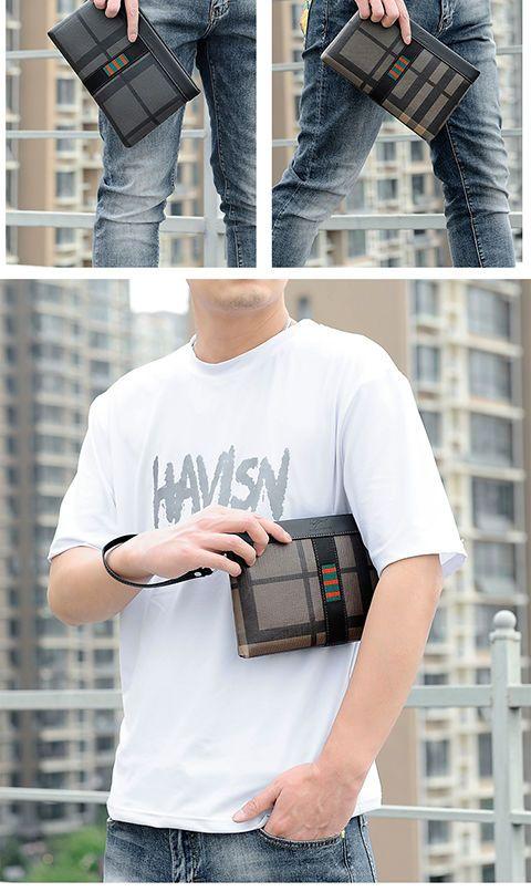 Product Introduction of 2023 New Men's Clutch Business Outing Authentic Leather Tactile Feel Lightweight and Large Capacity Envelope Clutch Male Wallets 11