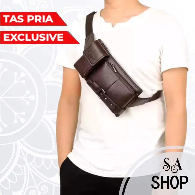 Waistbag kulit pria Tas selepang slepang slempang kulit pria asli original Tas Waistbag waitsbag waitbag sligbag sling bag bahu pria Slingbag Cowok