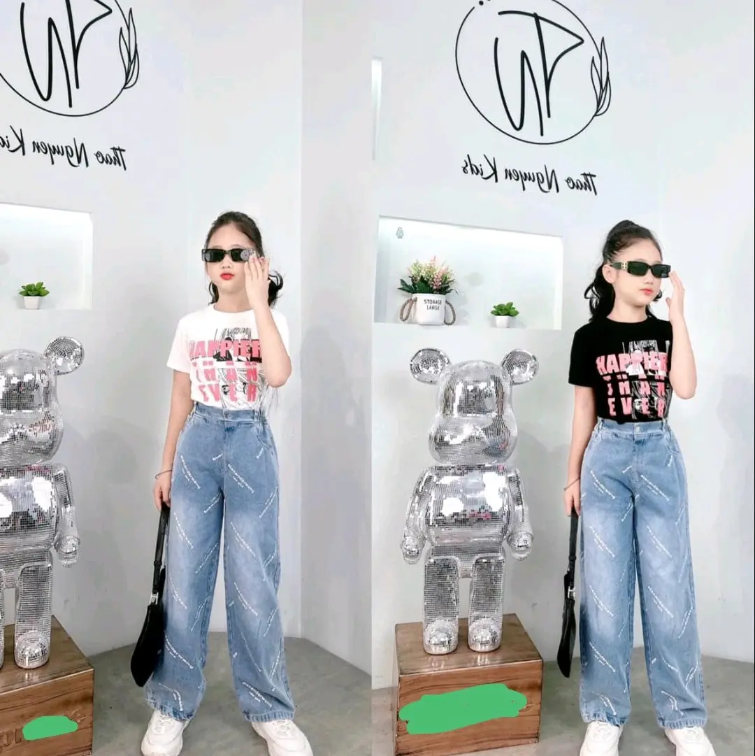 Bộ quần jeans mềm áo thun bé gái size 13-50kg
