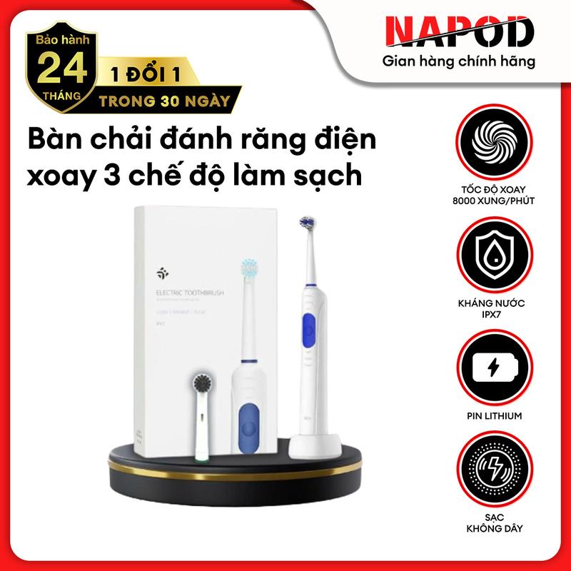 [ DEAL 9k ] Bàn chải đánh răng điện xoay có 3 chế độ làm sạch vệ sinh răng miệng hạn chế viêm nướu kèm đế sạc không dây