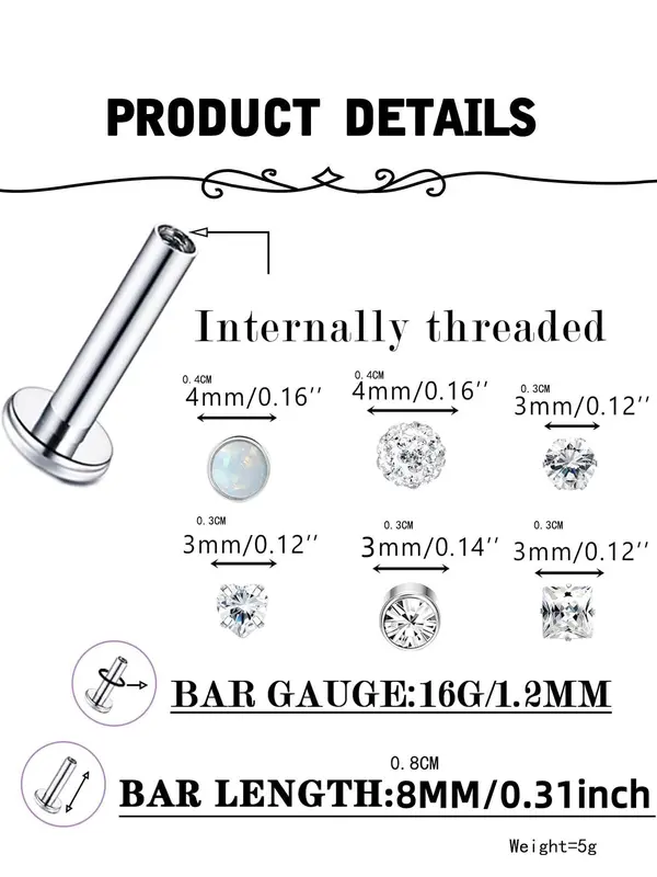 Mixed Style Rhinestone Decor Lip Ring, Stainless Steel Lip Stud, Body Jewelry for Women & Men, Trendy All-match & Exquisite Jewelry for Birthday Gift 1