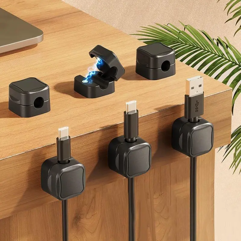 Magnetic Cable Management Holder, 6 Counts/set Magnetic Suction Finish Traceless Cable Management Clip, Desktop Data Cable Organizer for Home Office