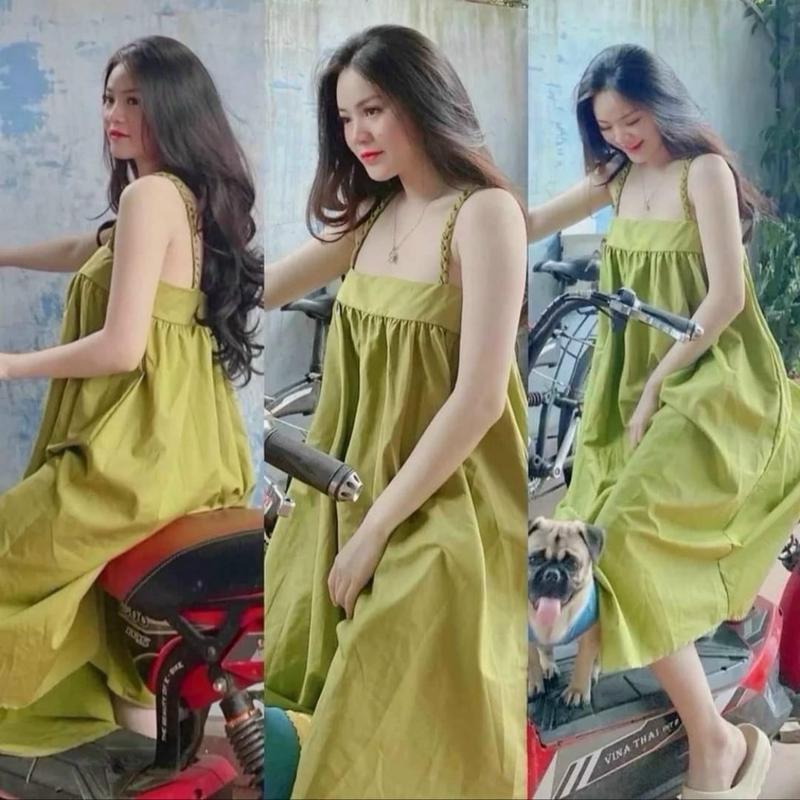 Đầm ngủ dây đan Bính dáng suông phom baybydol vải lụa mềm mỏng mịn freesize từ 40-58ki - Women, Váy mặc nhà xinh xắn dễ thương -váy dài 94cm-mặc ngang gối