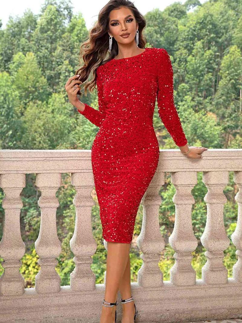 Product Introduction of Women's Glitter Sequins Bodycon Dress, Elegant Long Sleeve Dress for Party Club Dating Wear, Ladies Spring & Fall Clothes 5