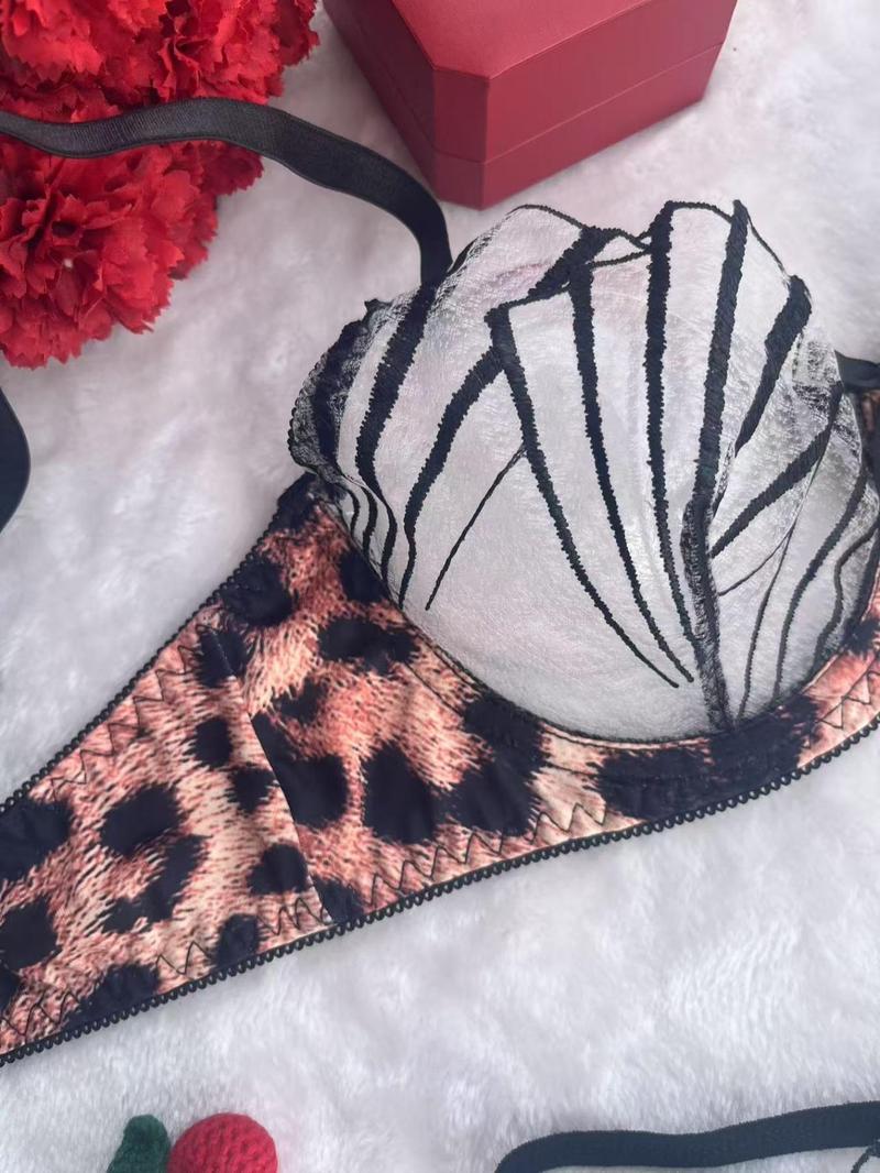 Product Introduction of Women's Leopard Print Sheer Bra & Panty Two-piece Set, Adjustable Strap Bra & Panty, Lingerie Set for Women 3