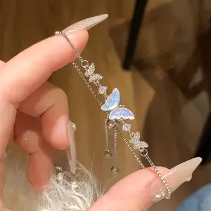 Warna Aurora Berlian Butterfly Knot Gelang Adjustable Serut Korea Aesthetic Aksesoris Murah