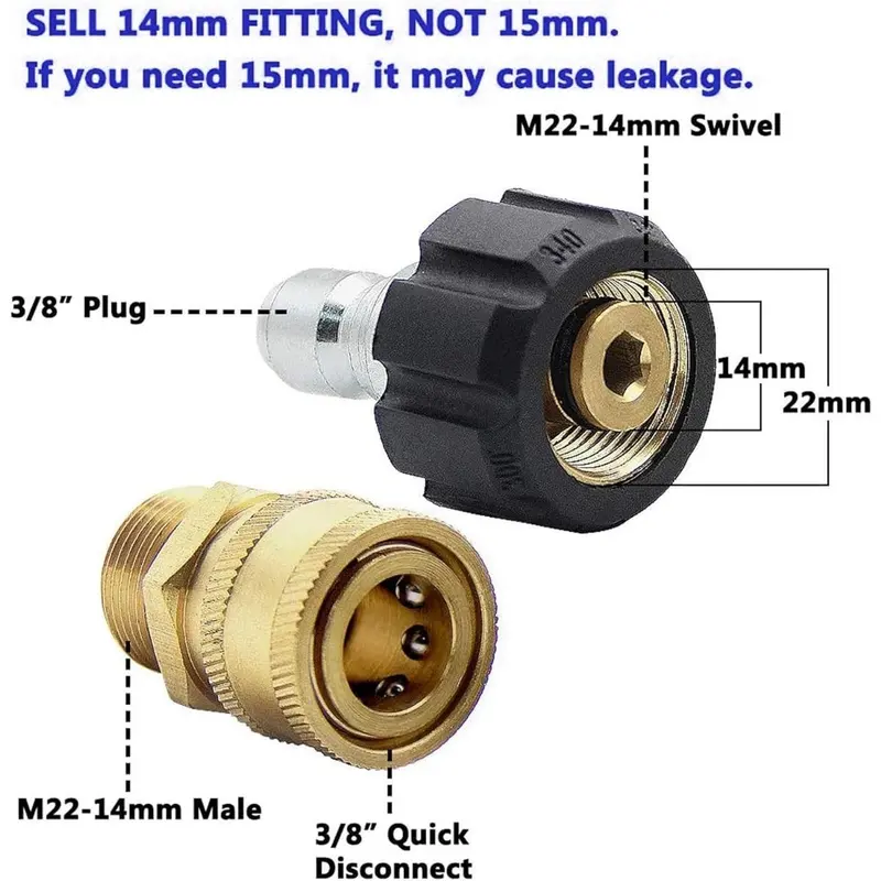 Pressure Washer Adapter Set, Quick Disconnect Kit, M22 Swivel to 3/8'' Quick Connect, 3/4" to Quick Release Adapter Set for Home Garden 3