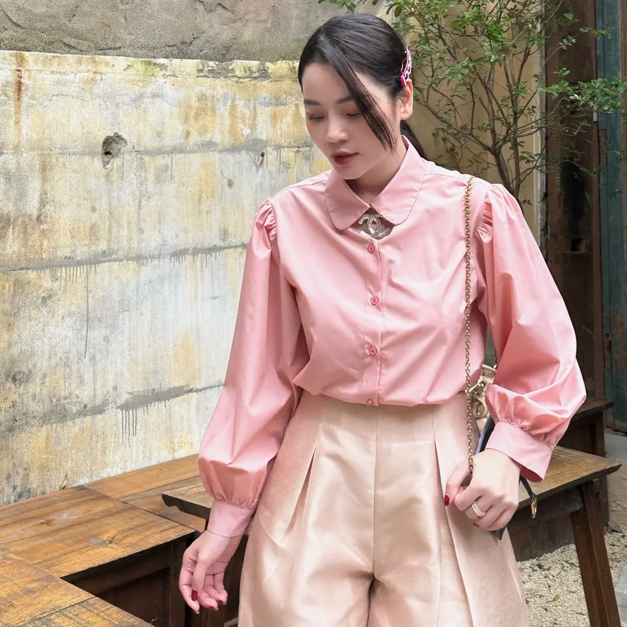 Áo sơ mi thô lụa Hàn cao cấp dài tay 3 màu thiết kế cổ sen nữ tính thanh lịch dễ phối