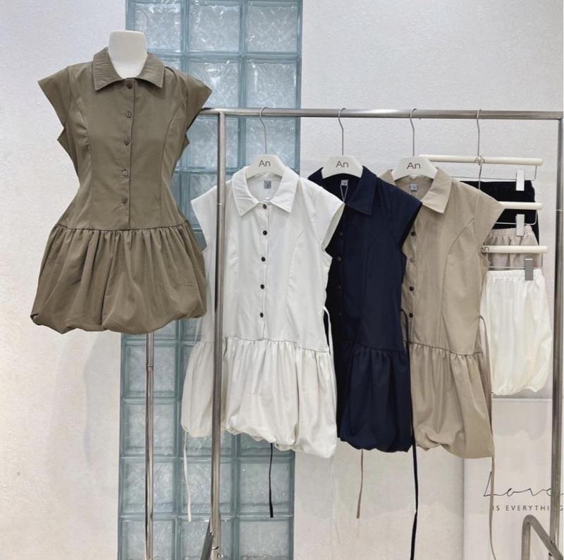 Đầm sơ mi chất kaki mềm tay hến form bí xòe Lina Closet 0