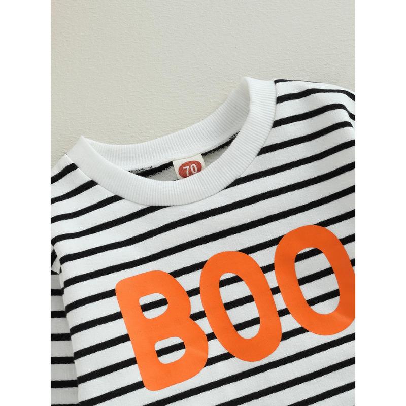 Infant Baby Autumn Pullovers Stripe Letter Print Long-Sleeved O-neck Sweatshirt Warm Winter Tops for Halloween 1
