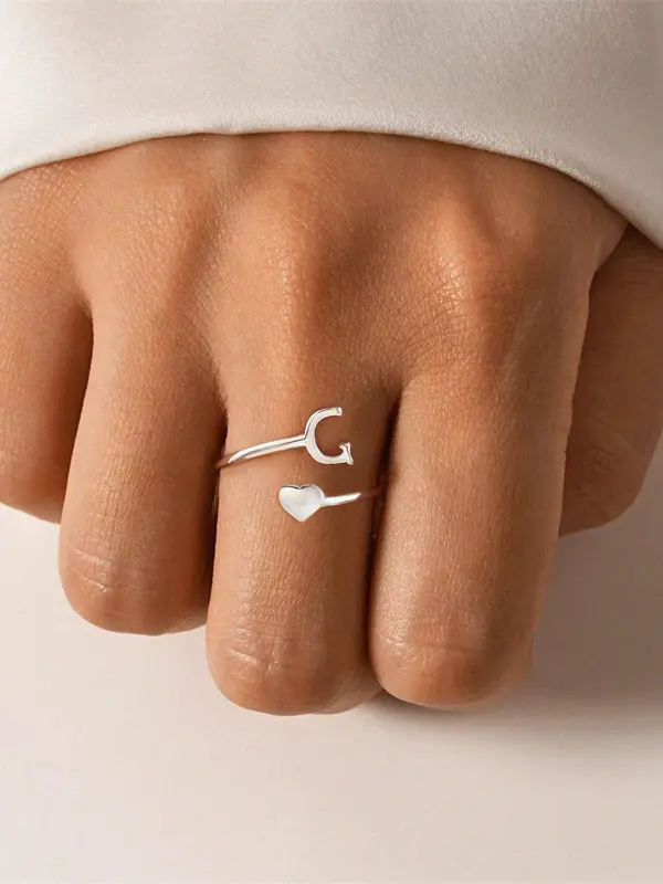 S925 Sterling Silver Simple Initial Letter Design Adjustable Ring, Fashion Accessories for Women & Girls, Trendy All-match & Exquisite Jewelry for Birthday Gift 8
