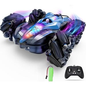 子供向けのRCカー、360°回転&両面駆動、4 WD四輪駆動、LEDライト、音楽、スプレー機能、スタントカー、2つのバッテリーが含まれています、男の子向けのオフロードRCカー、小中学生向けの教育玩具、誕生日プレゼント、日本の馬