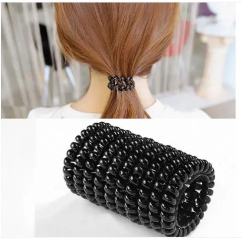 Dây Buộc Tóc Dây Điện Thoại, Màu Đen, Dành Cho Nữ, Phong Cách Hàn Quốc, Thiết Kế Mới, Đơn Giản, Dày Dặn Và Mở Rộng, Dây Buộc Tóc Liền Mạch, Thích Hợp Cho Học Sinh, Dây Buộc Tóc Cao Su