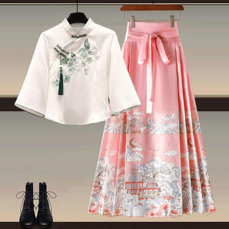 Product Introduction of Áo Khoác Và Váy Hanfu Trung Quốc Phong Cách Manbo, Màu Xanh Bạc Hà, Dành Cho Nữ, Bộ Váy Vẻ Mặt Ngựa Phong Cách Quốc Gia Mới Mùa Hè 2024 Women Dress Khuy 12