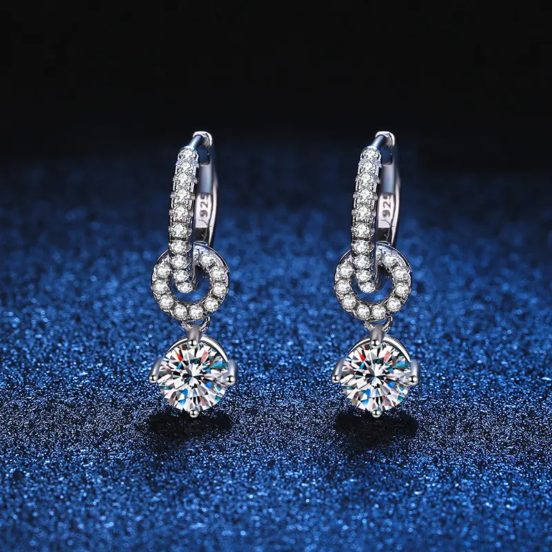 S925 Sterling Silver Eardrops a Pair of Earrings Moissanite Earrings Female Korean Style Full Diamond 50 Points Moissanite Earrings Female