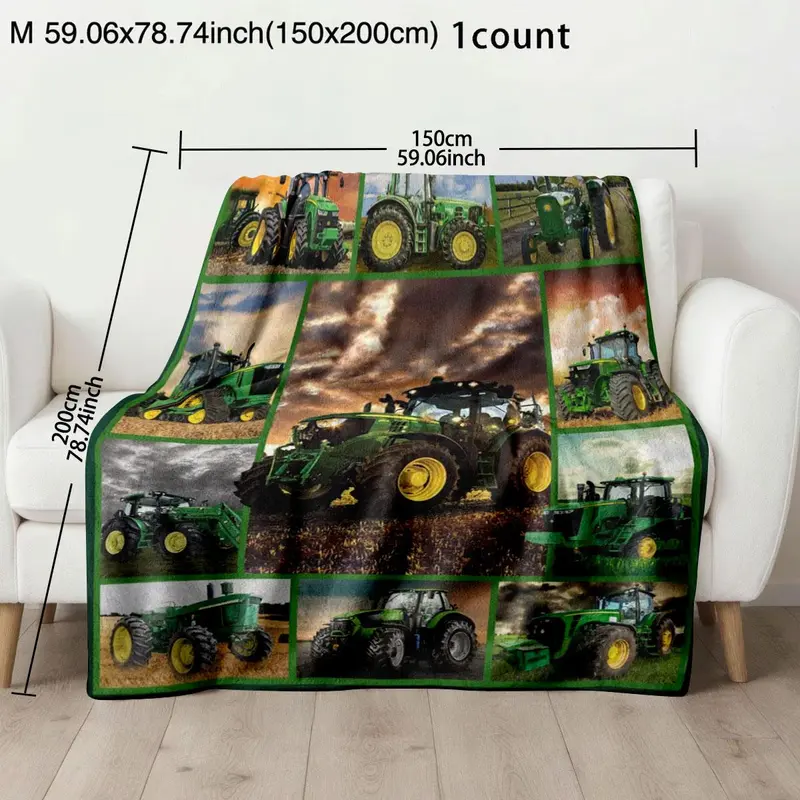 Farm Tractor Pattern Blanket, 1 Count Agricultural Machine Pattern Soft Throw Blanket, Air-conditioned Room Blanket, Warm Nap Blanket for Home & Office 3