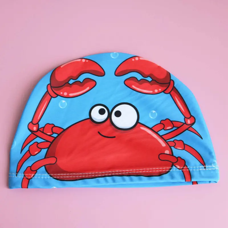 Universal swimming cap for boys and girls, cute crab cartoon cloth swimming cap