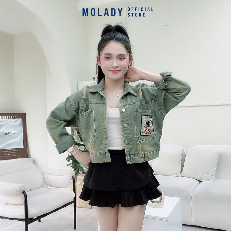 Áo Khoác Jean Nữ MOLADY K306 Thiết Kế Phong Cách Thời Trang Thêu Chữ Top Jacket Cotton 8
